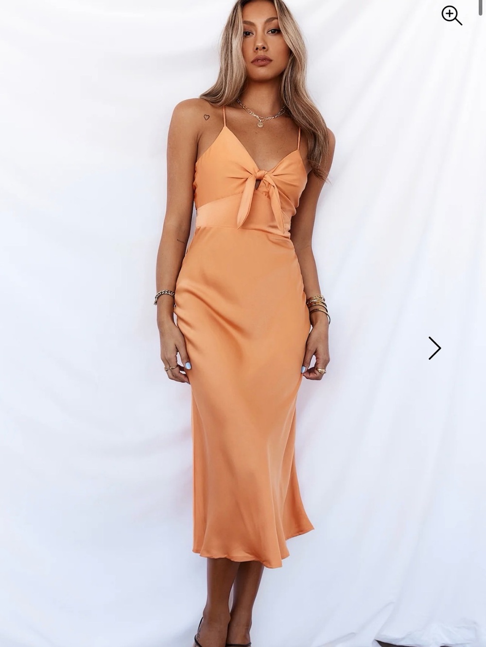 Spaghetti Strap Tie-Front Midi Dress in Orange